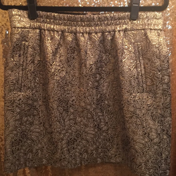 LOFT Gold Metallic Elastic Waist Skirt size M - Picture 1 of 7